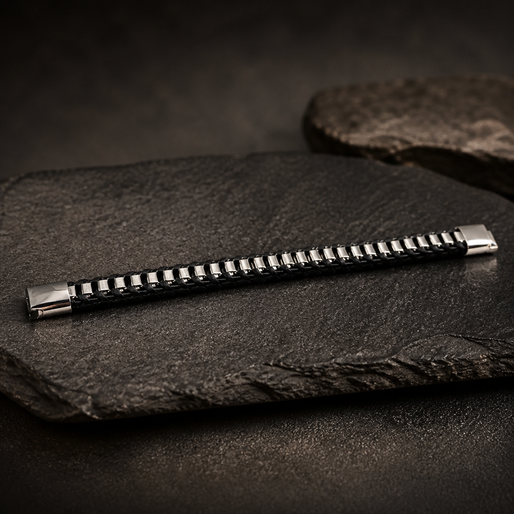 Men's Stainless Steel & Leather Bracelet