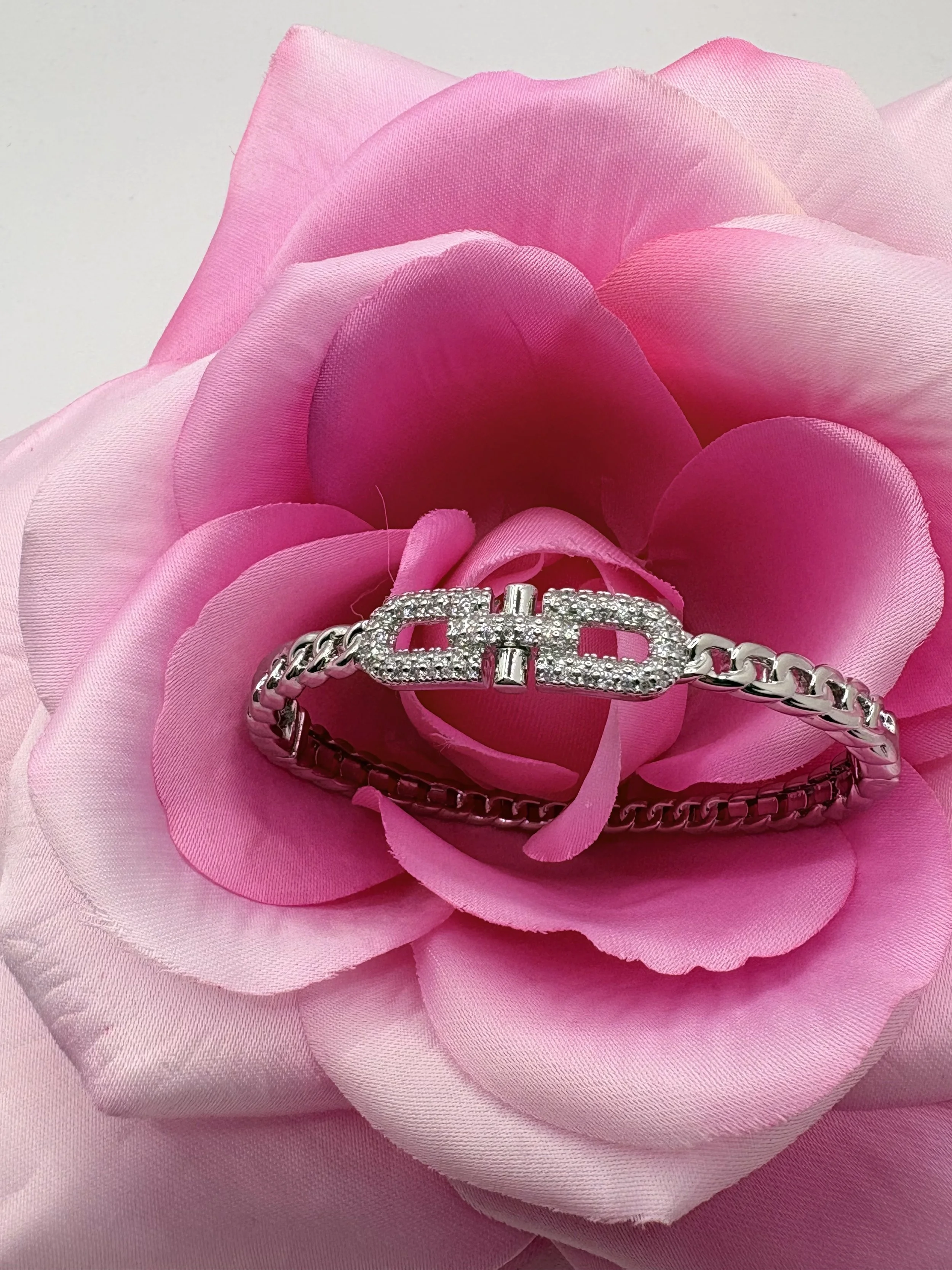 Crystal-Embellished Silver Bracelet
