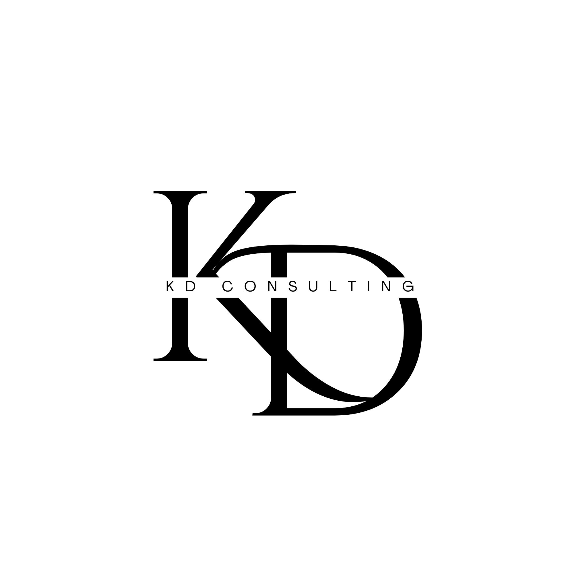 Black and white logo with large letters "KD" and smaller text 'KD Consulting' underneath.