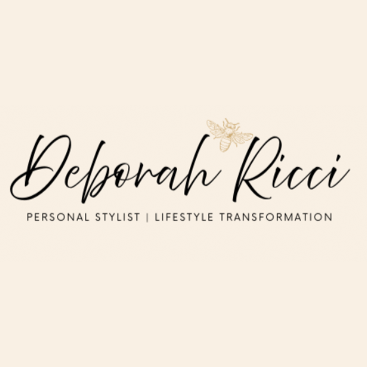 Logo for Deborah Ricci, personal stylist and lifestyle transformation services, with a bee illustration above the name.