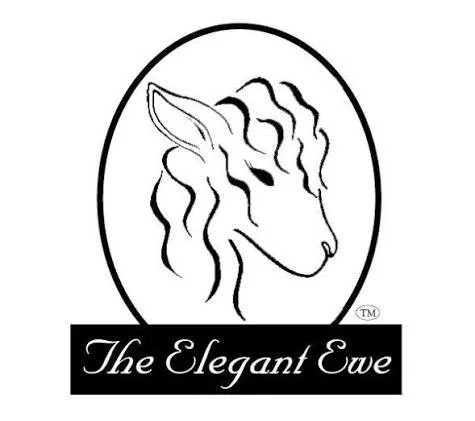 A black and white logo featuring a side profile of an elegant horse's head with flowing mane inside an oval, with the text 'The Elegant Ewe' below.