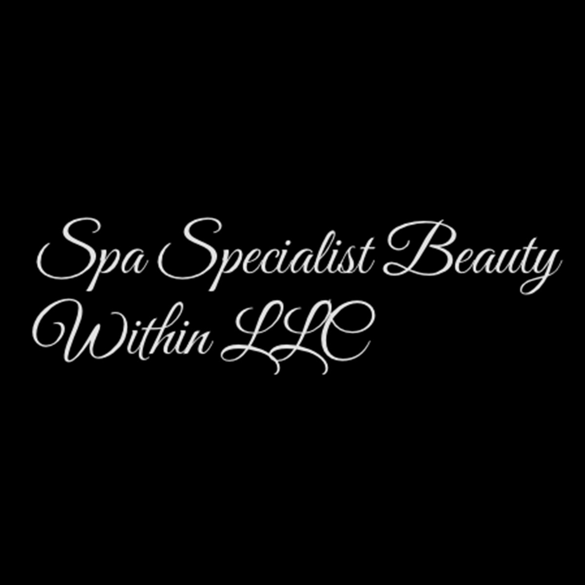 Black background with white cursive text reading "Spa Specialist Beauty Within LLC".