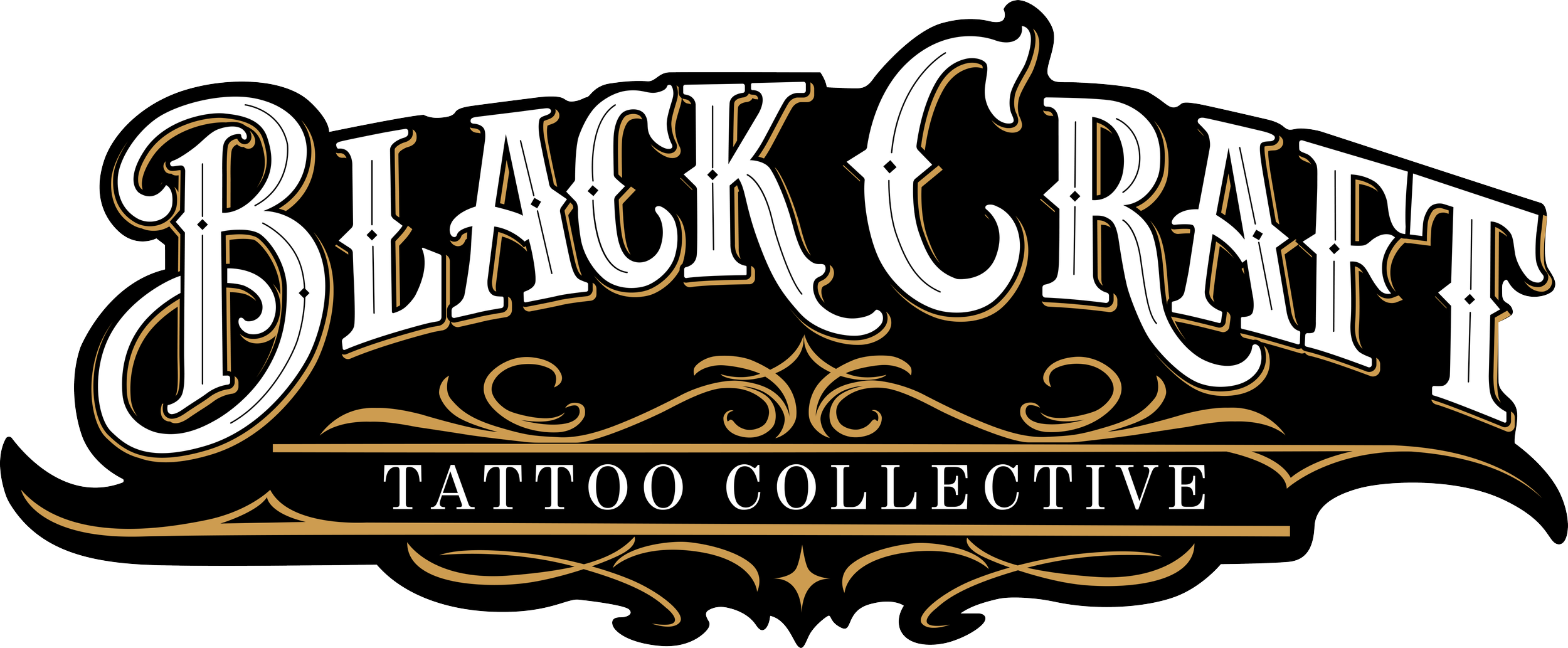 Black Craft Tattoo Collective logo in black, white and gold.