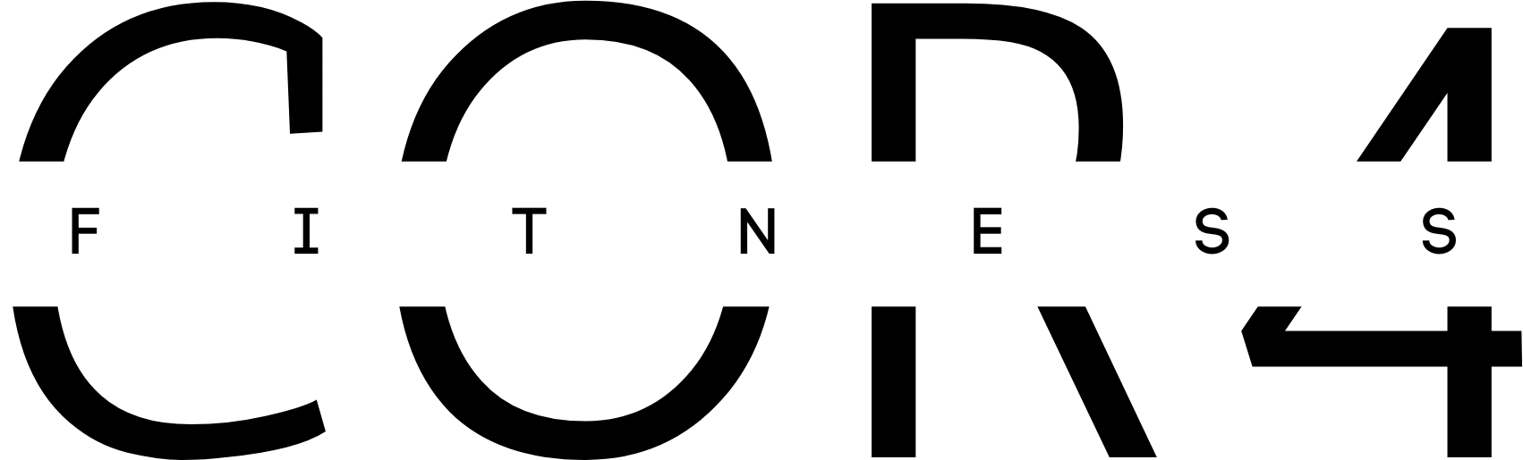 The word 'FITNESS' spelled with each letter inside a separate square, with a logo or title area above it that is not legible.