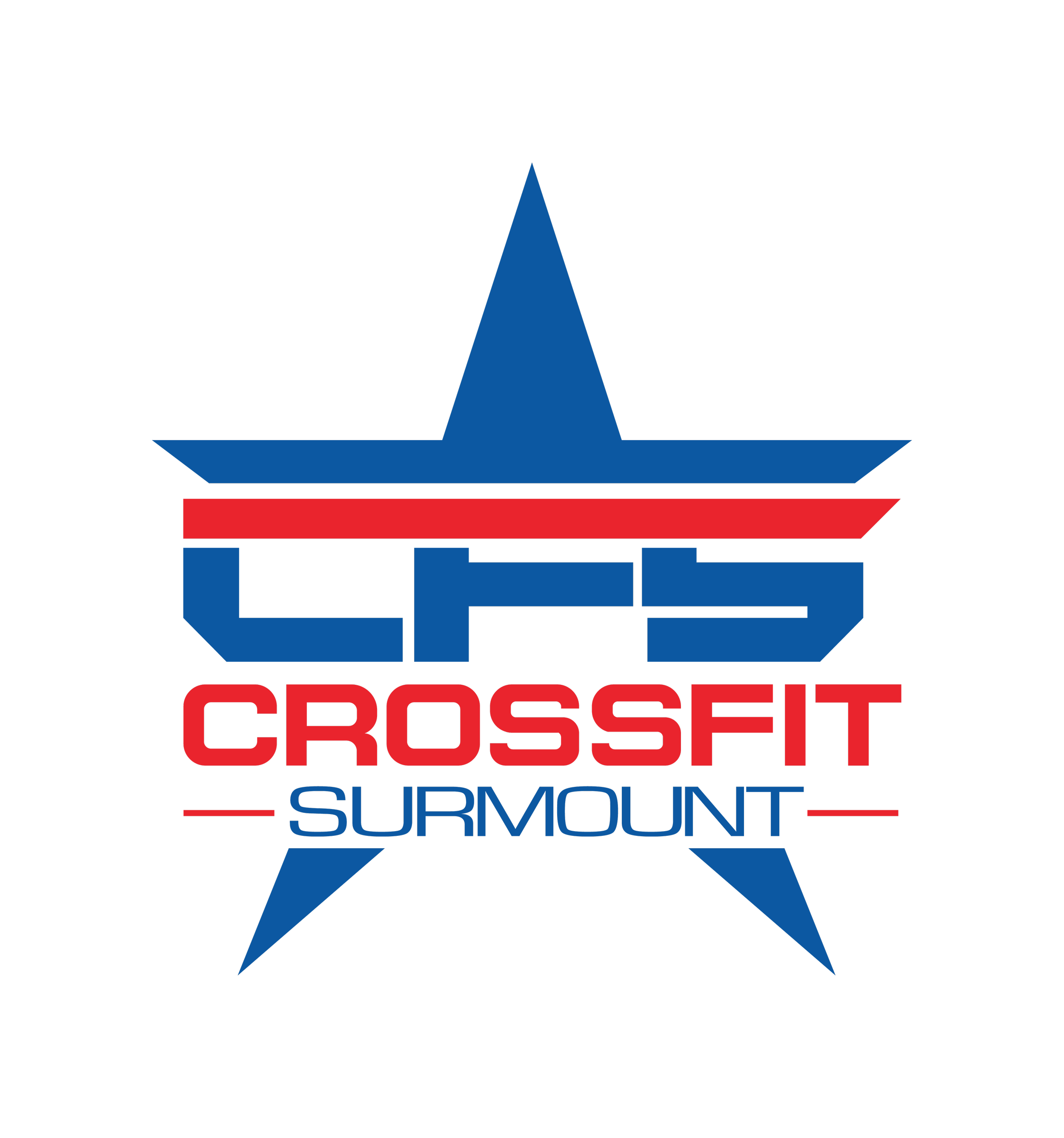 CrossFit Surmount logo with a blue star, red and blue text, and black background.
