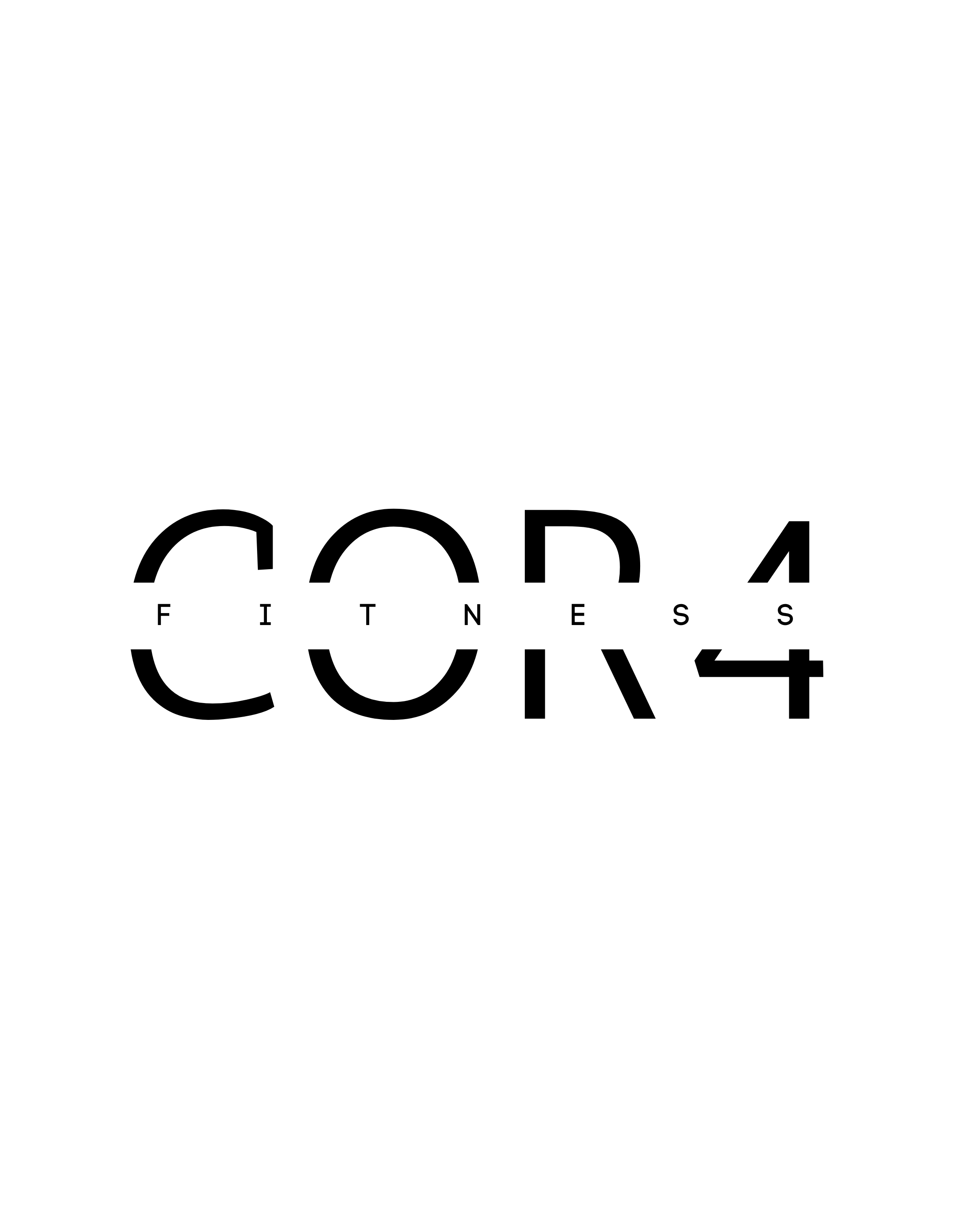 Black and white fitness-themed graphic with a person stretching or exercising at the top and bottom, and the word 'FITNESS' in the center.