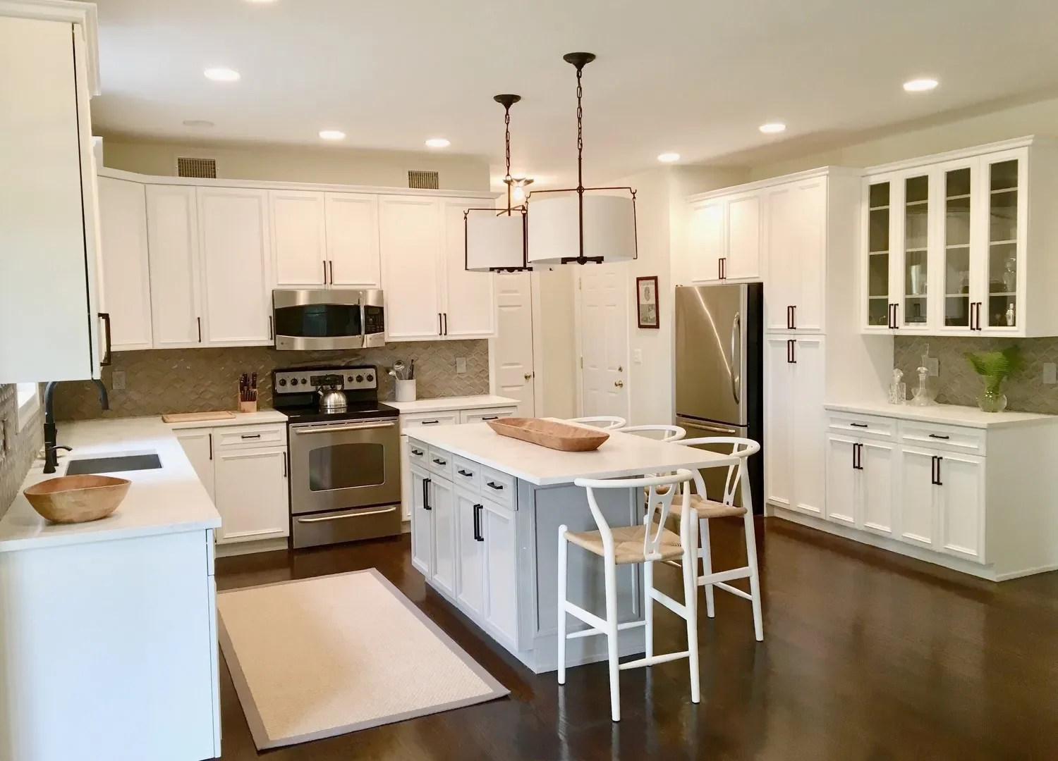 Southampton kitchen renovation featuring custom millwork, countertops, and decorative finishes.
