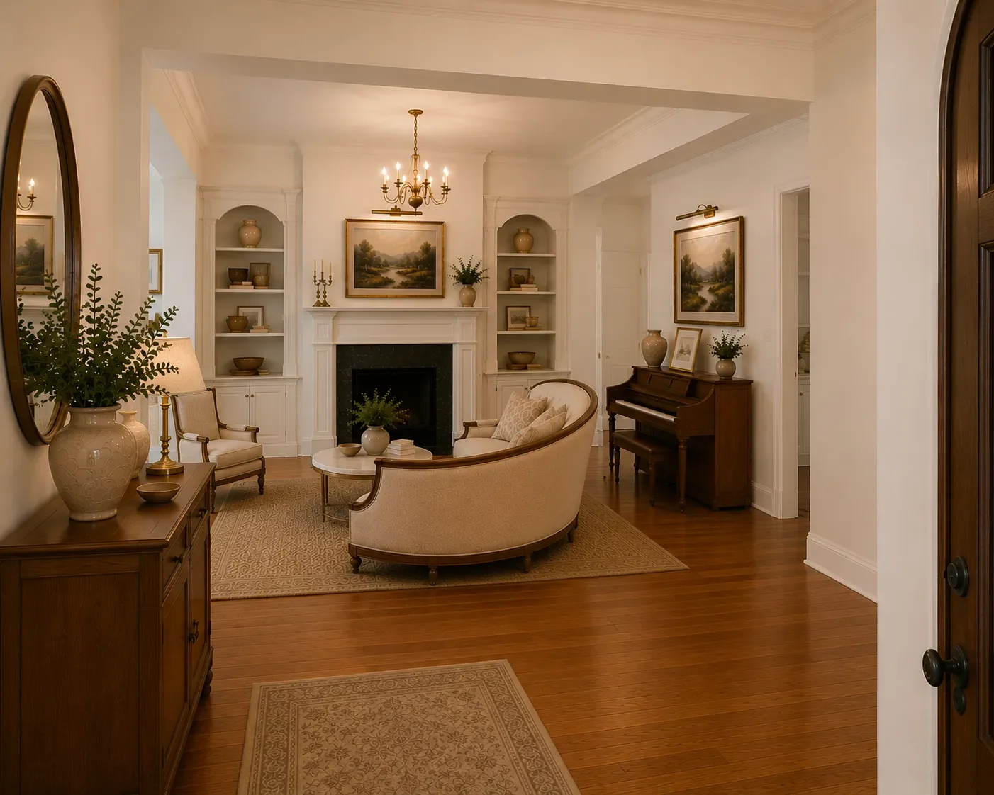 Interior renovation with custom finishes and architectural details.