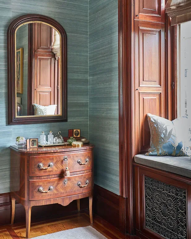 Wallpaper installation and decorative finishes in a historic Manhattan residence.