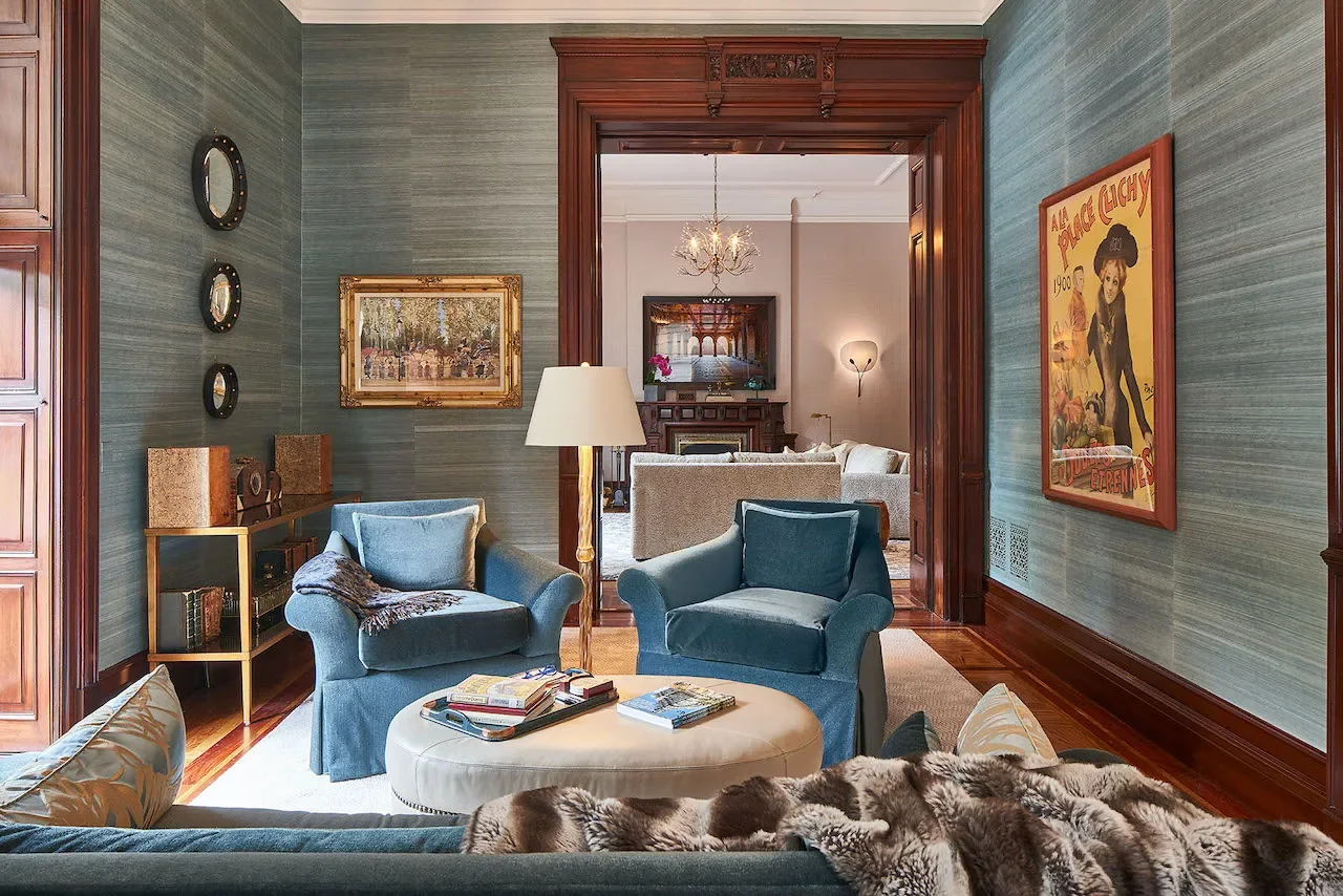 Grasscloth wallpaper installation in a private Dakota residence.