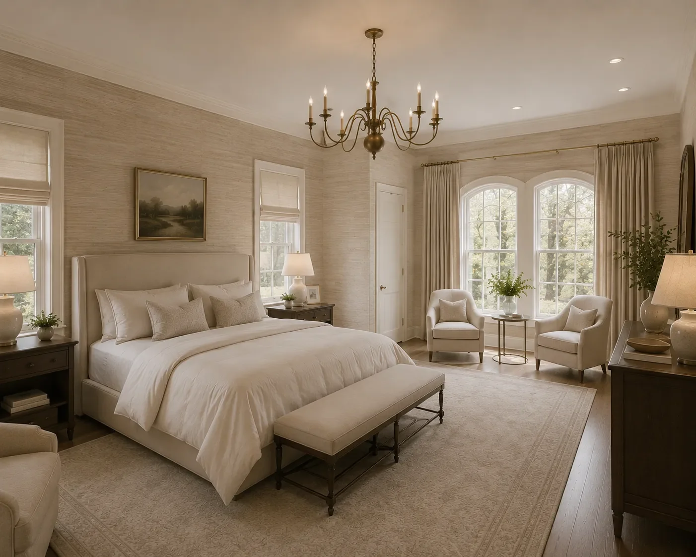 Wallpaper Installation, interior painting and custom finishes in a residential bedroom.