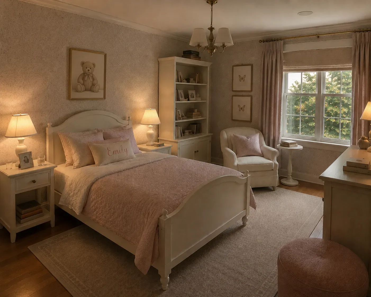 Residential renovation featuring wallpaper installation,  custom millwork and decorative details.