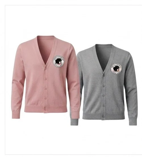school logo cardigan sweater