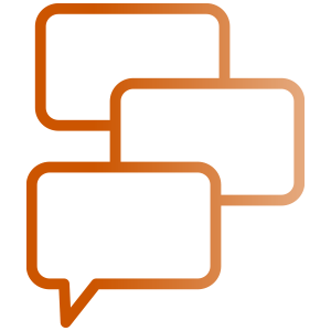 Three overlapping speech bubbles on a black background with yellow border.