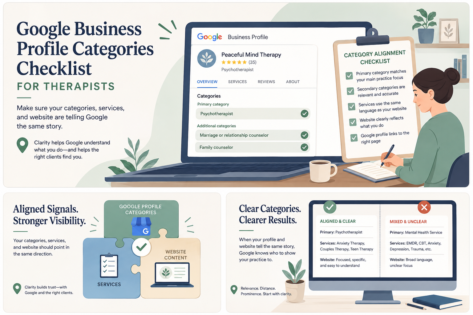 Google Business Profile categories checklist for therapists