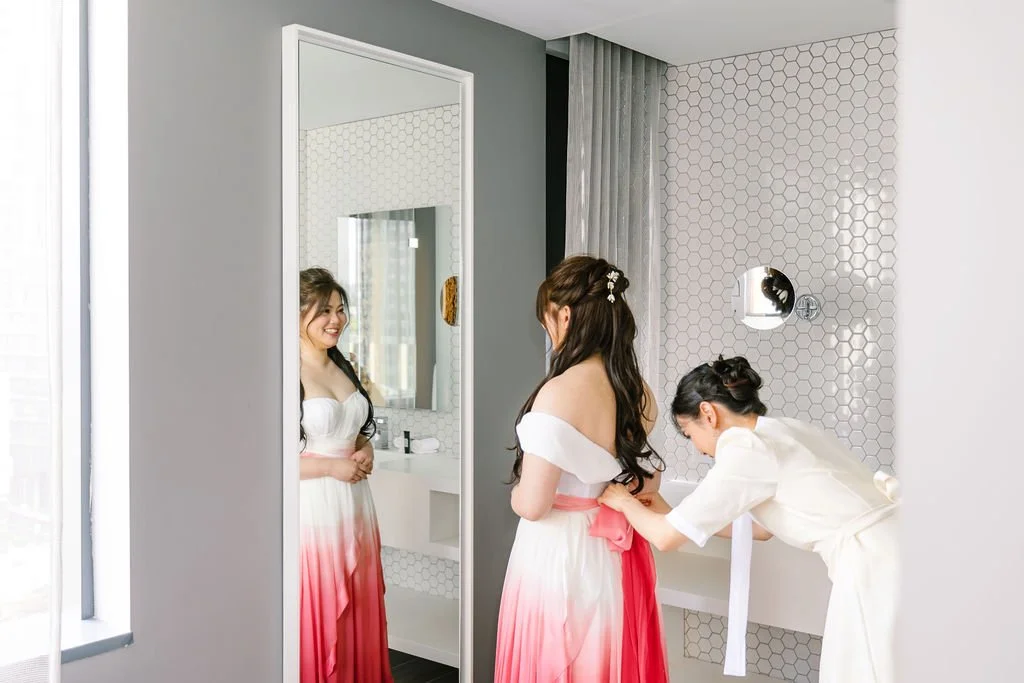Bridesmaids getting ready — W Bellevue Hotel Bellevue WA, Seattle wedding planner Gordon Duo
