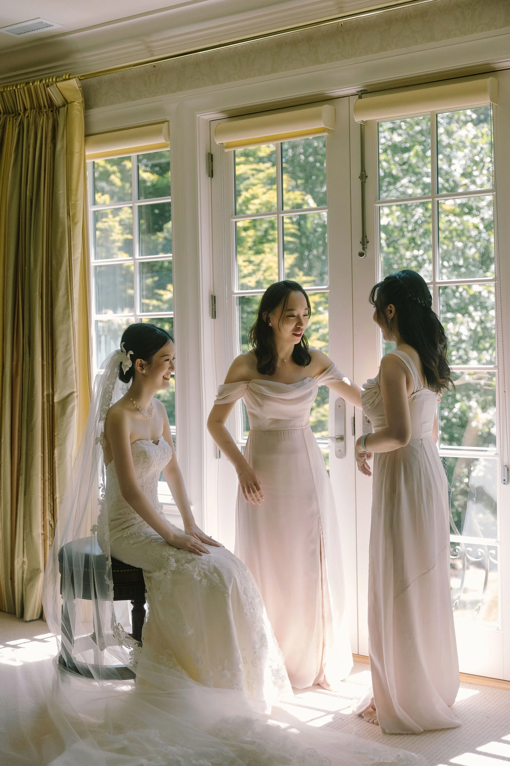 Bride and bridesmaid — private residence wedding Edmonds WA, Gordon Duo Weddings