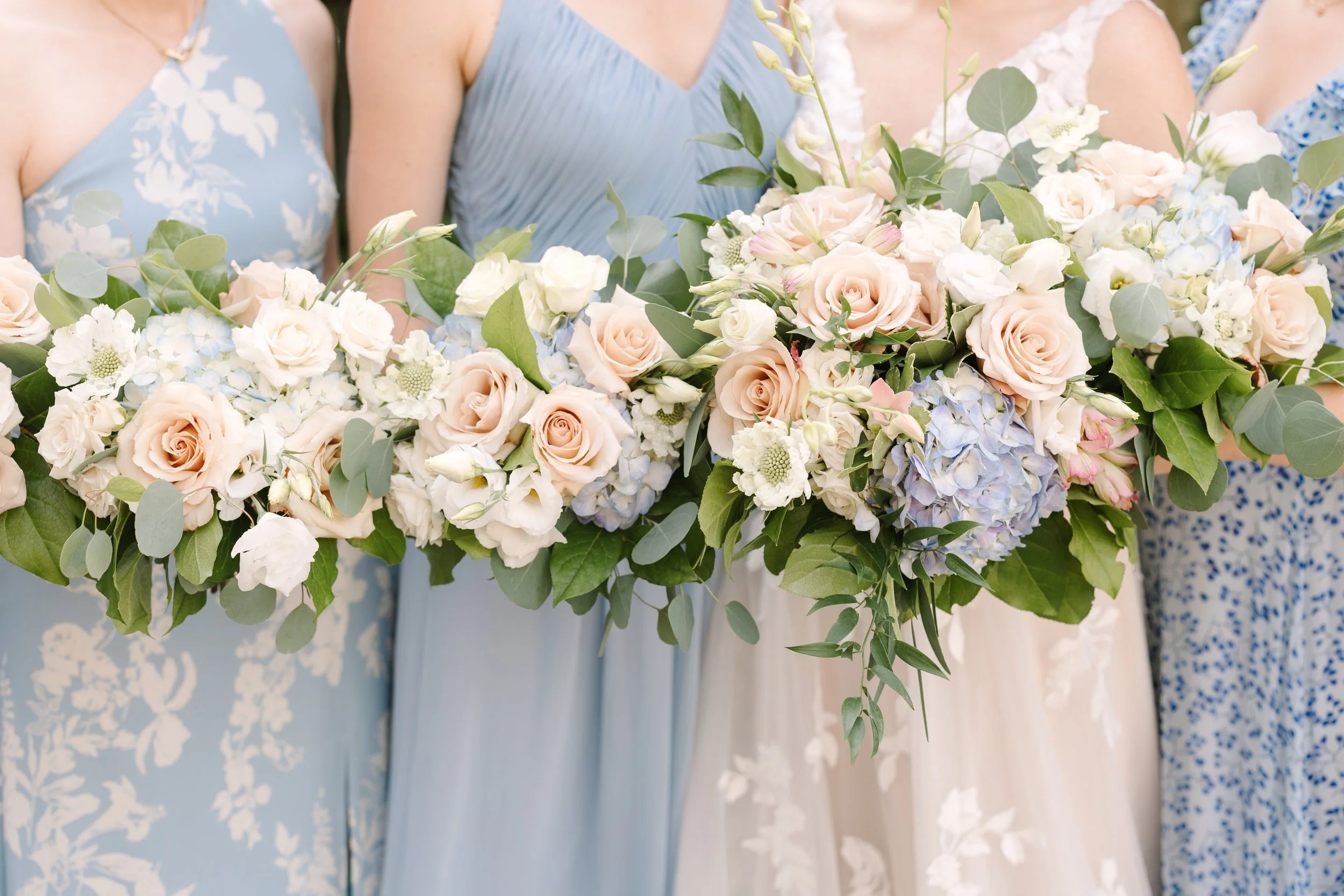 Bridal bouquet with white and blue flowers — wedding design by Gordon Duo Weddings at The Golf Club at Newcastle