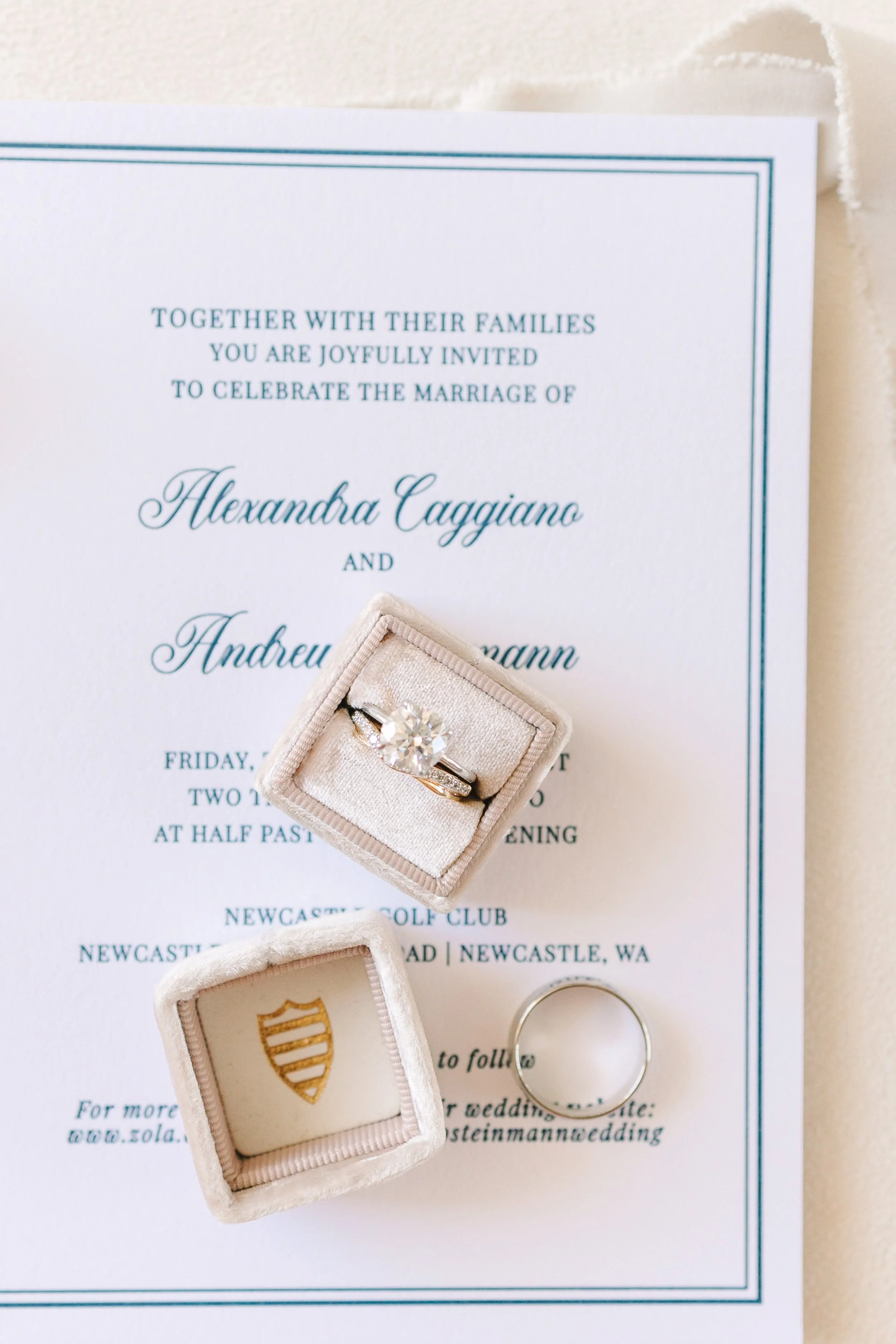 Wedding invitation suite flat lay — Alex and Andy's wedding at The Golf Club at Newcastle, planned by Gordon Duo Weddings