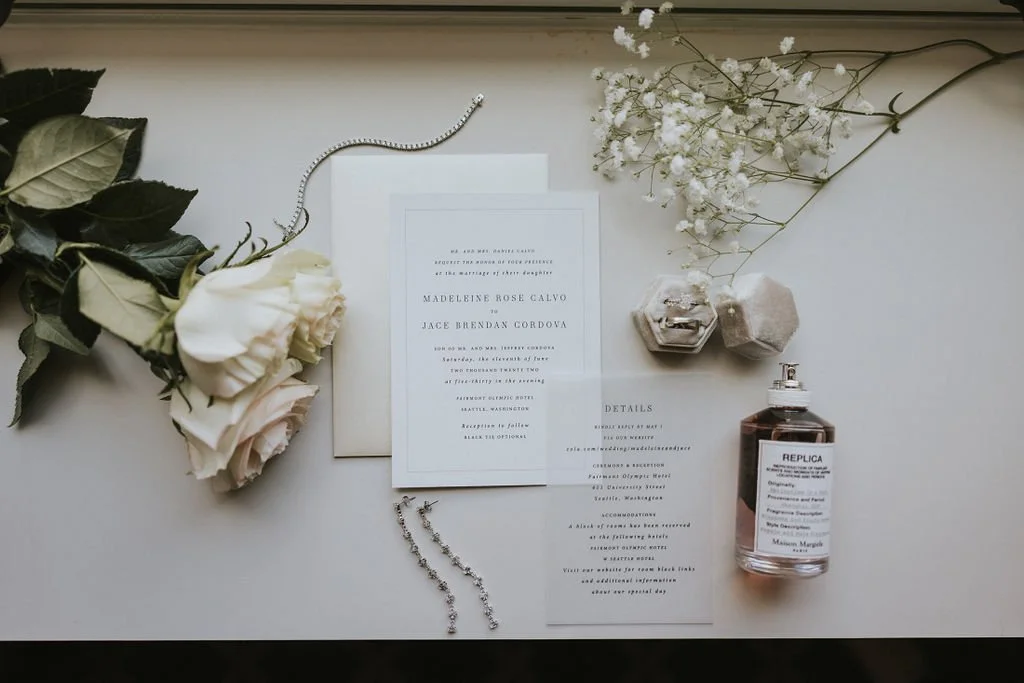Wedding stationery and floral details — Fairmont Olympic Hotel Seattle wedding planner