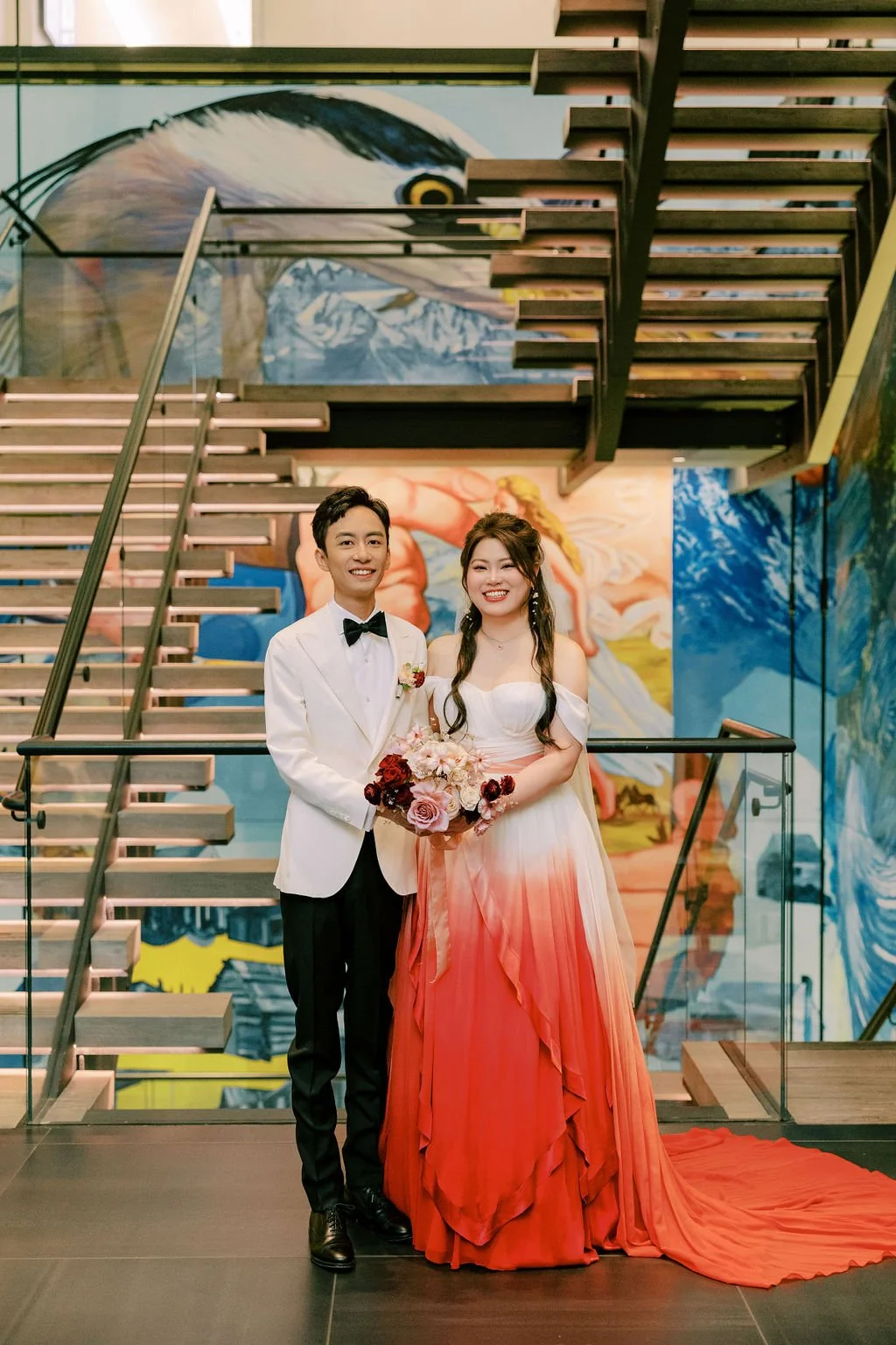 Bride and groom in formal wedding attire at W Bellevue and ASCEND, Bellevue WA — Gordon Duo Weddings, photo by Vivi Lin
