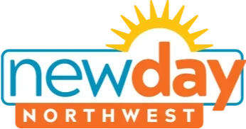 Logo for New Day Northwest TV show with a sun graphic and text