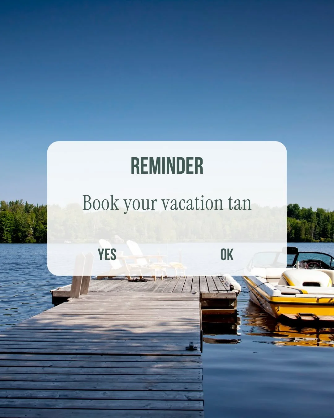 Lake life.
Beach life.
Mountain life.
West coast.
East coast.
Europe.

Everyone&rsquo;s dream vacation looks a little different but there is one thing we can all agree on.

A spray tan makes vacay 1000x better.

Make sure you book before you head out