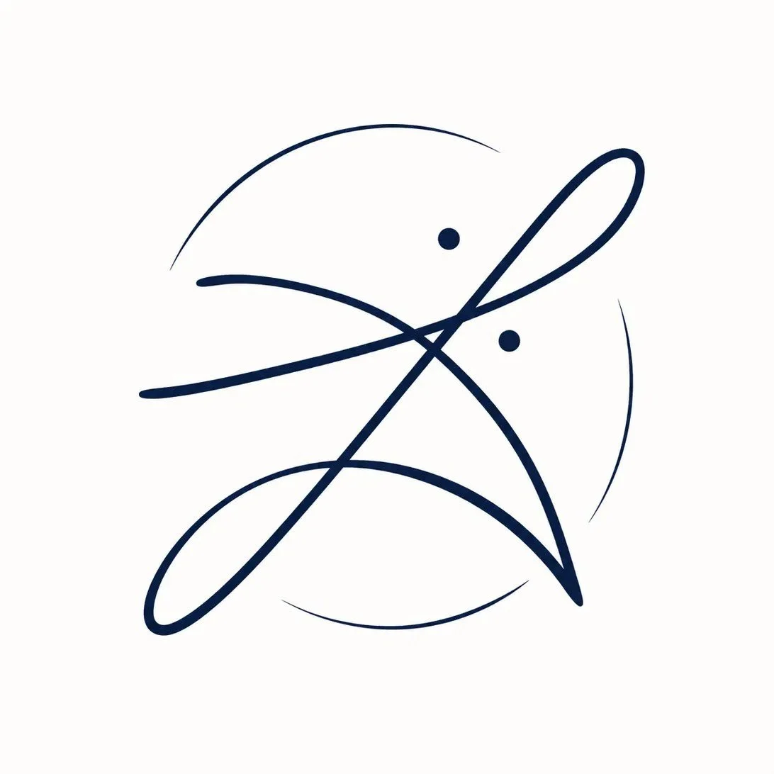 Abstract modern art drawing with navy blue lines on white background