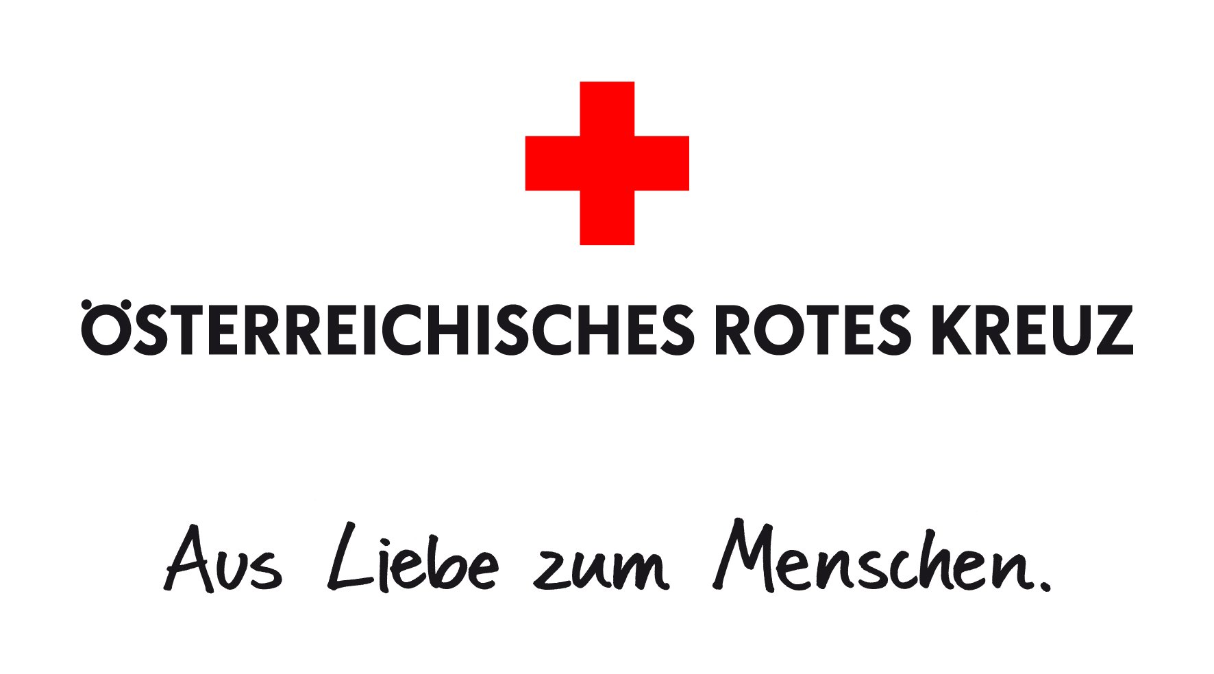 Das Logo des Österreichischen Roten Kreuzes . Darunter die Worte 'Aus Liebe zum Menschen'.