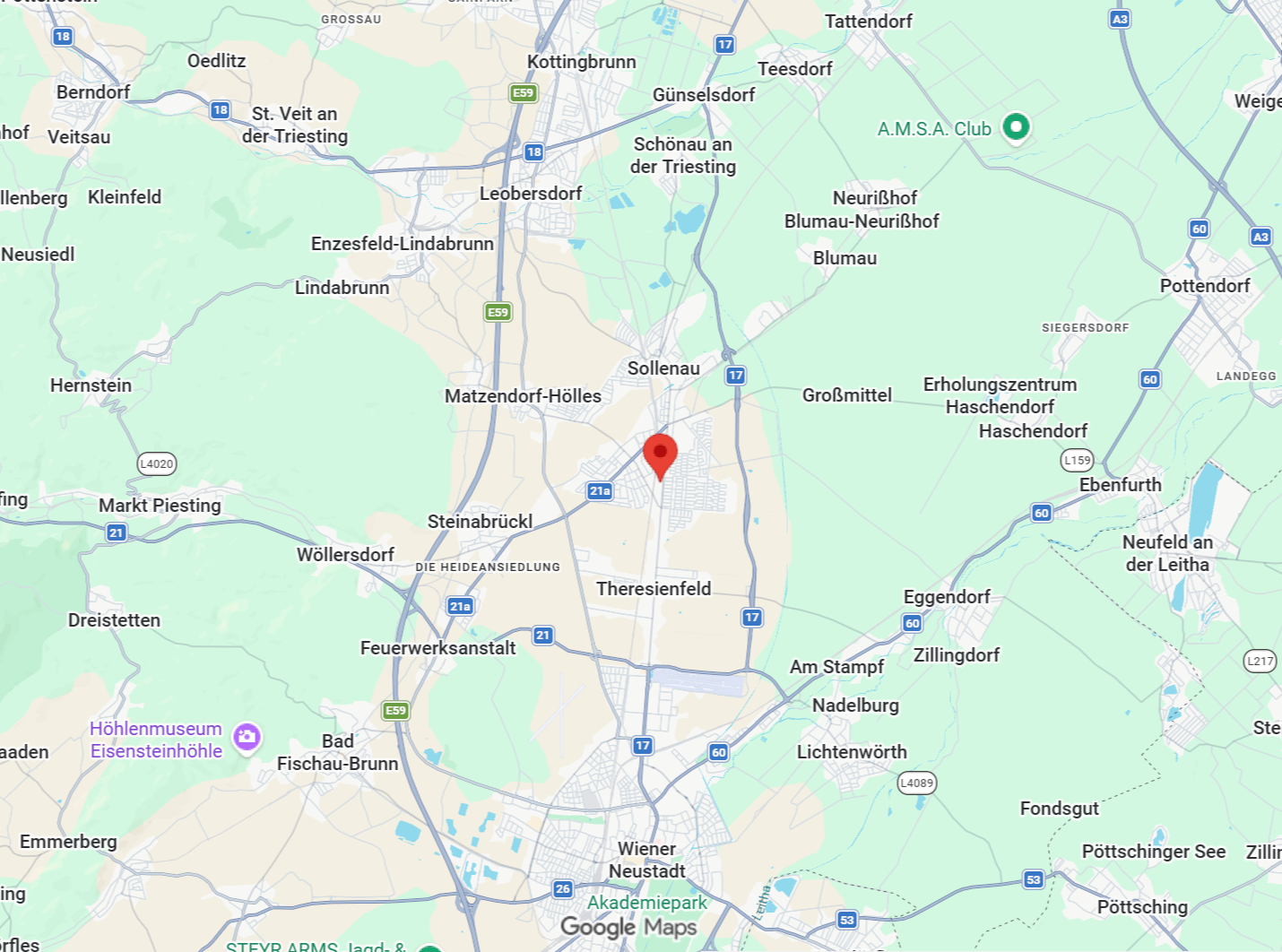 Karte mit dem Standort der Skyworkers Academy in der Wiener Neustädterstraße 44, 2603 Felixdorf, Österreich.