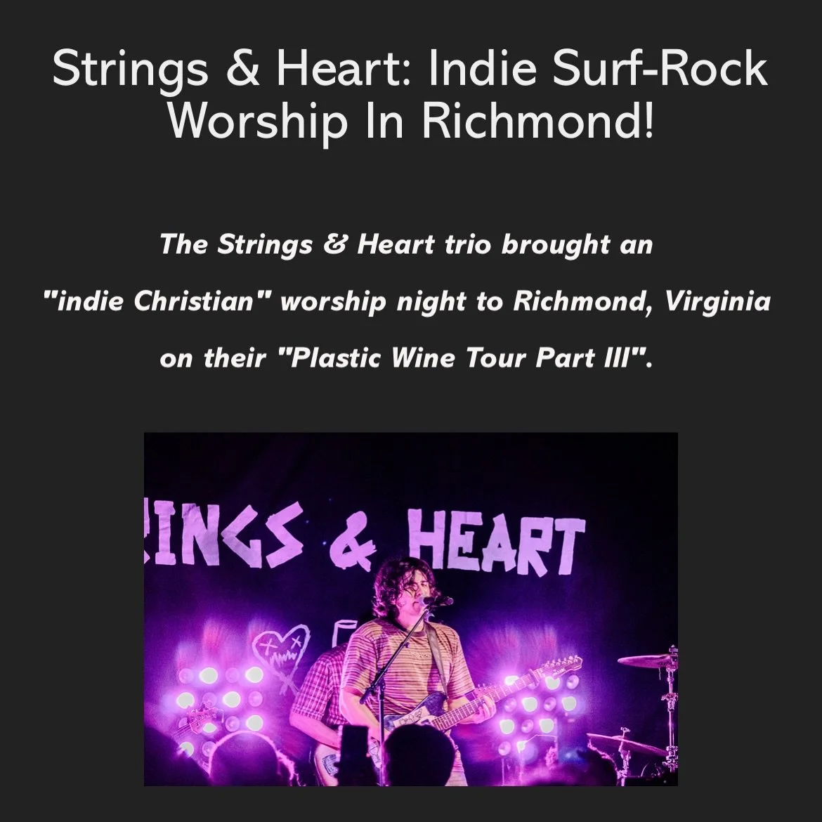 Indie Christian is our new favorite genre. We covered @stringsandheart in Richmond last weekend, check out our photos and live coverage review at wearevesselsmedia.com!
Special thanks to the band and management for having us out, we can&rsquo;t wait 
