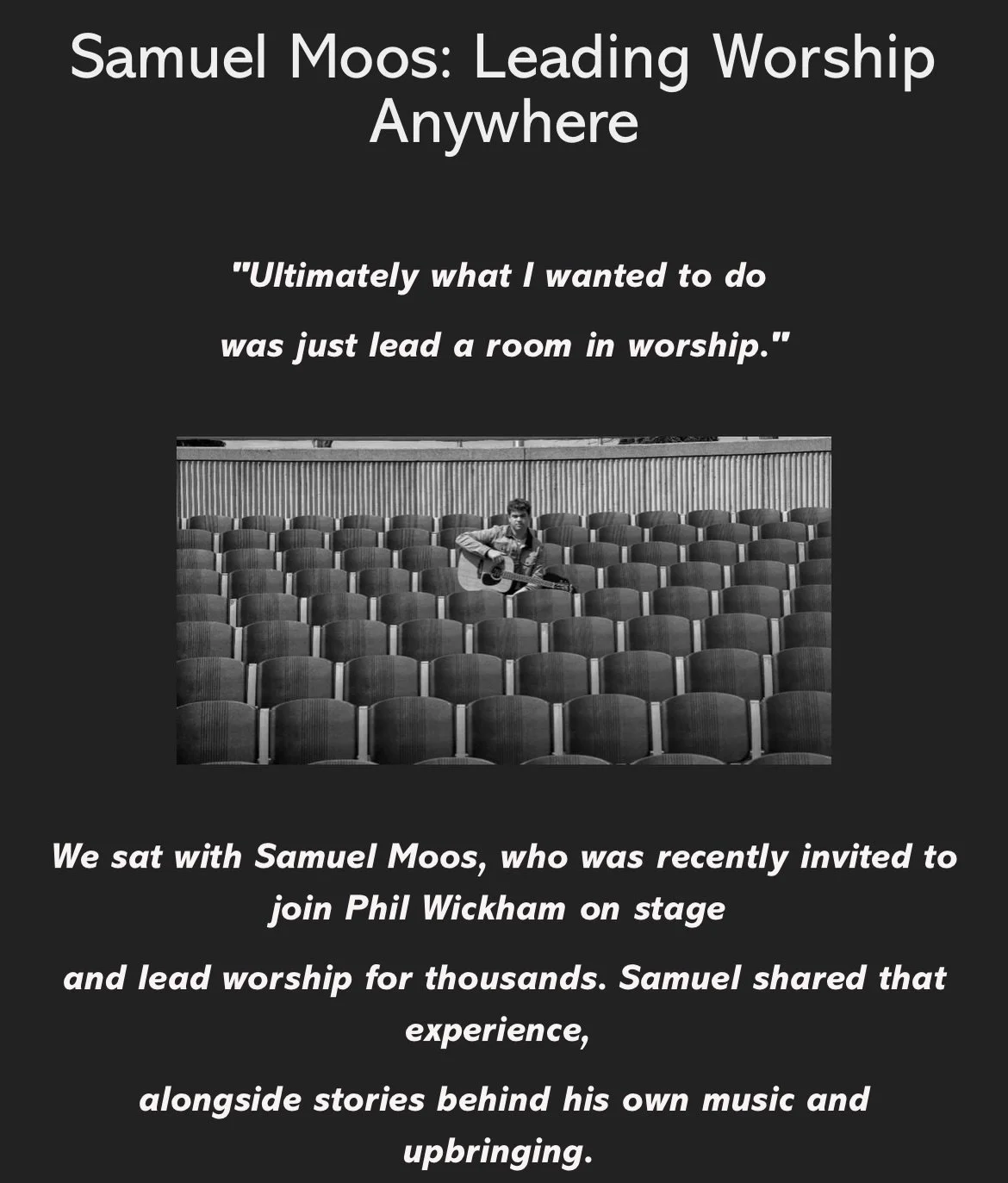 We sat with @samuelmoosmusic and talked about his recent performance with @philwickham, as well as his own music journey. Read all about it at wearevesselsmedia.com!
.
.
.
#wearevesselsmedia #samuelmoos #christianmusic #worshipmusic #jesuslovesyou