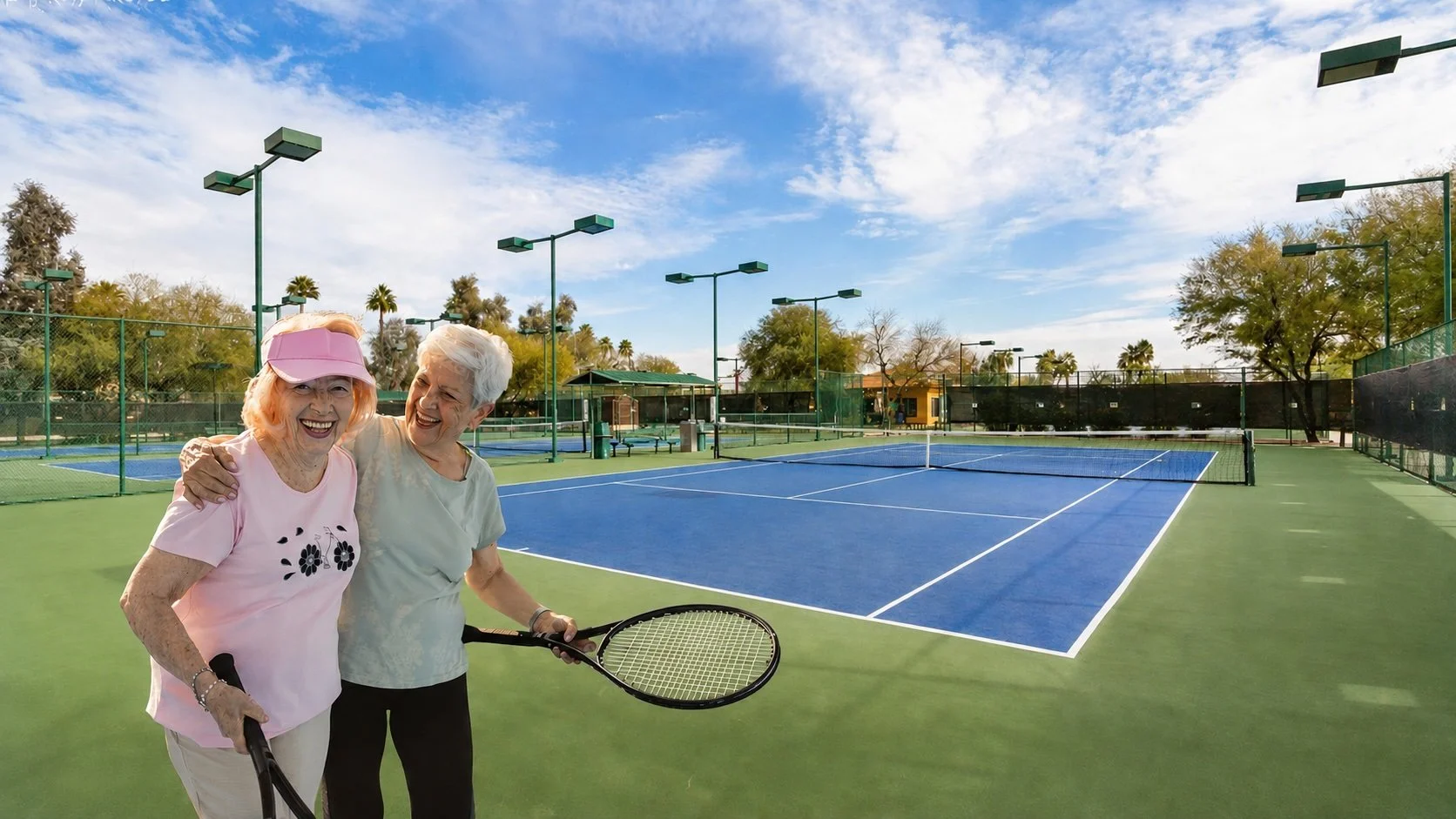 Residents enjoying pickleball at PebbleCreek in Goodyear, Arizona.