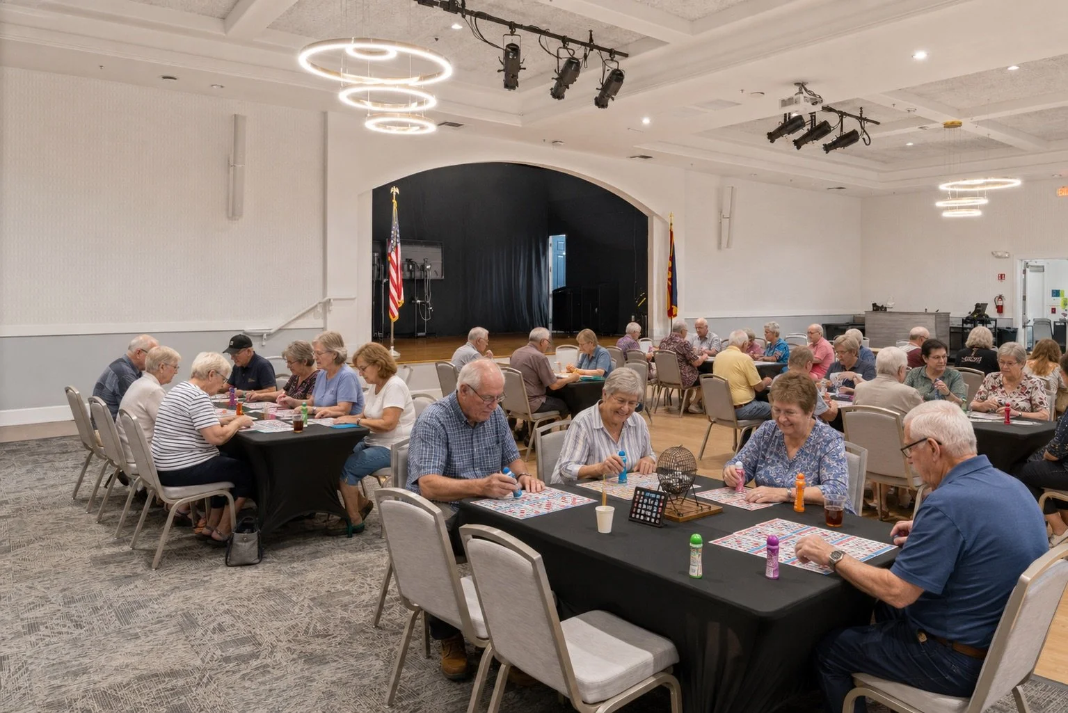 Residents playing bingo in the Cottonwood ballroom at Sun Lakes, Arizona.