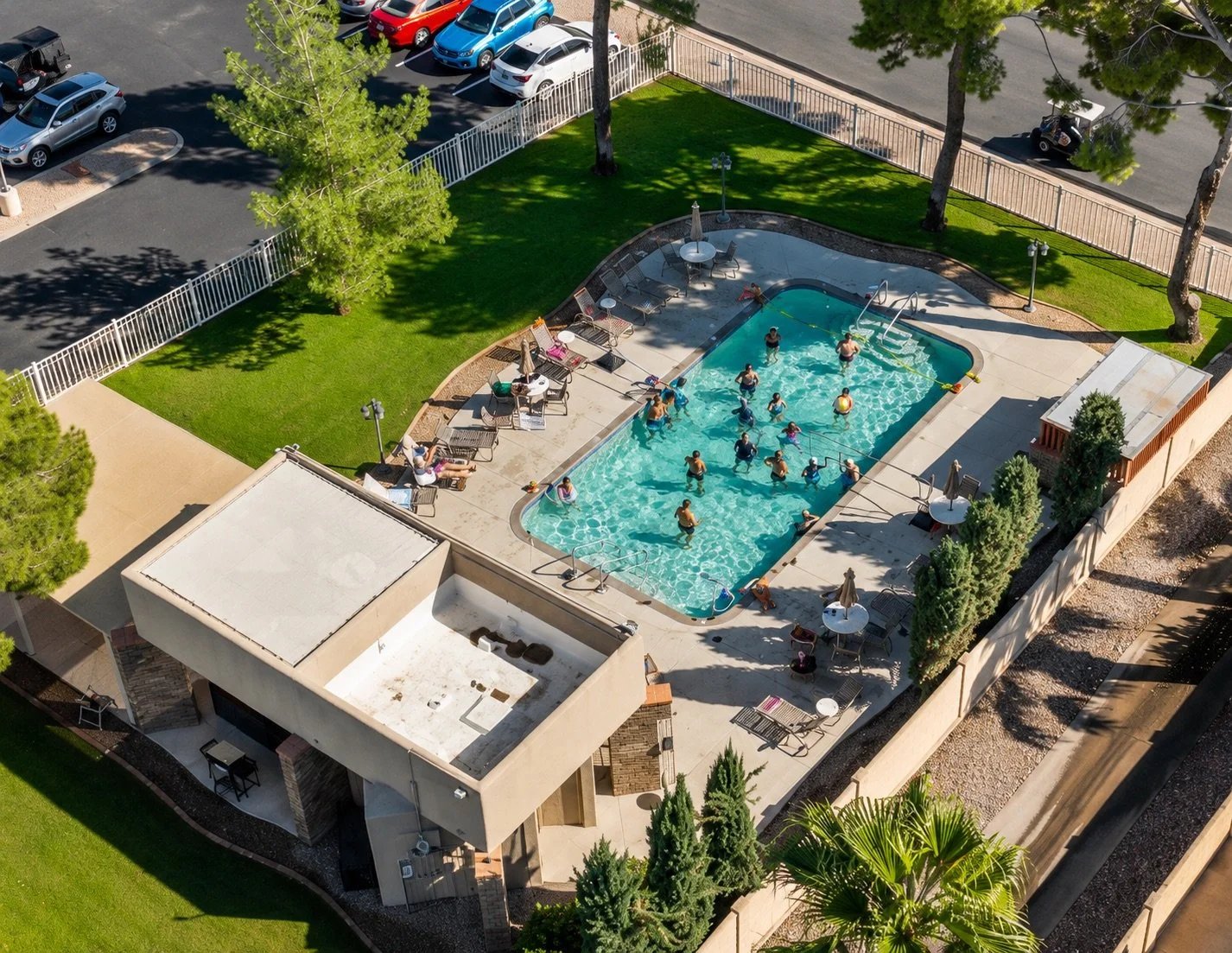 Residents enjoying the community pool in the Cottonwood neighborhood of Sun Lakes.