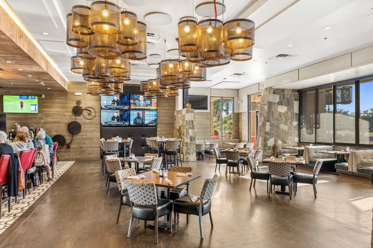 Interior dining room at Stone & Barrel restaurant in the IronOaks community of Sun Lakes, Arizona.