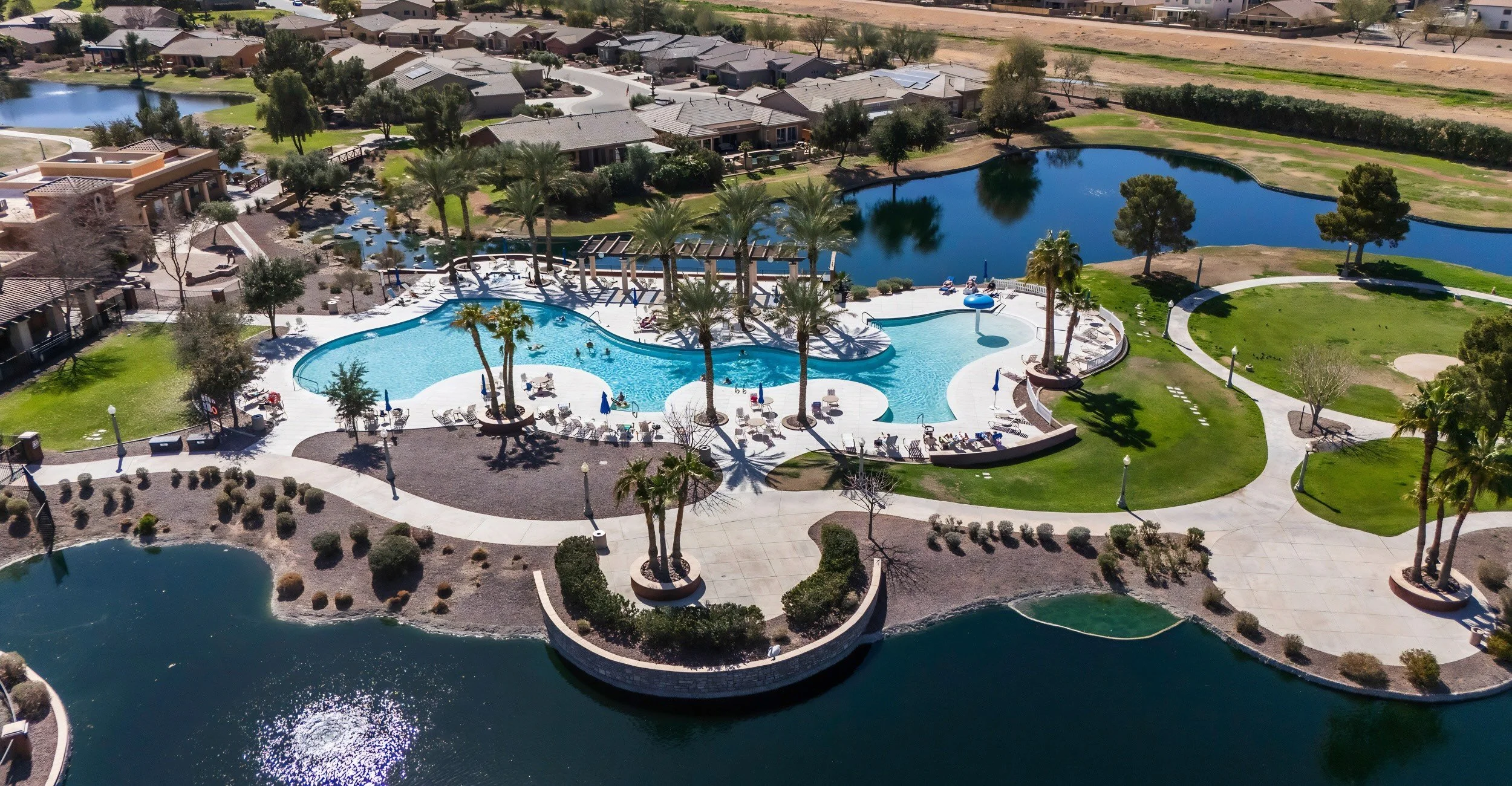 Aerial view of the resort-style pool at Province in Maricopa, Arizona.