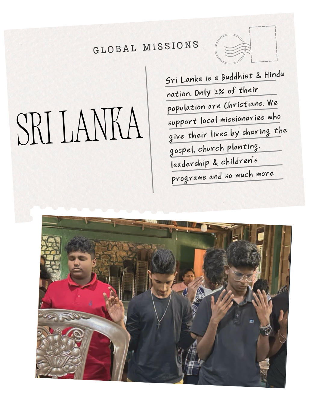 Three young males from another country kneeling with eyes closed worshipping.