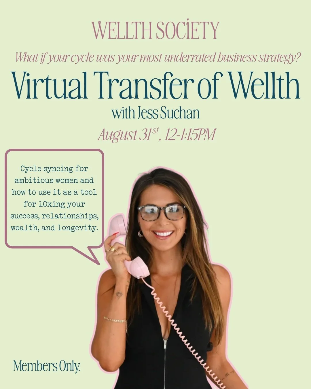 Your hormones could be the missing piece to 10xing your success. This month&rsquo;s Transfer of Wellth is going to show you exactly how to work with your cycle to 10x your success, relationships, wealth, and longevity.

We&rsquo;re bringing in Jess S