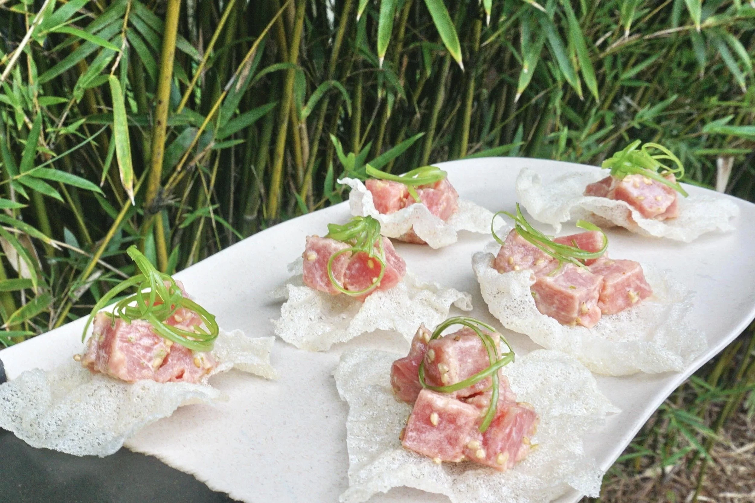 Ahi Tuna Tartare Bites with Sesame &amp; Scallion Curls