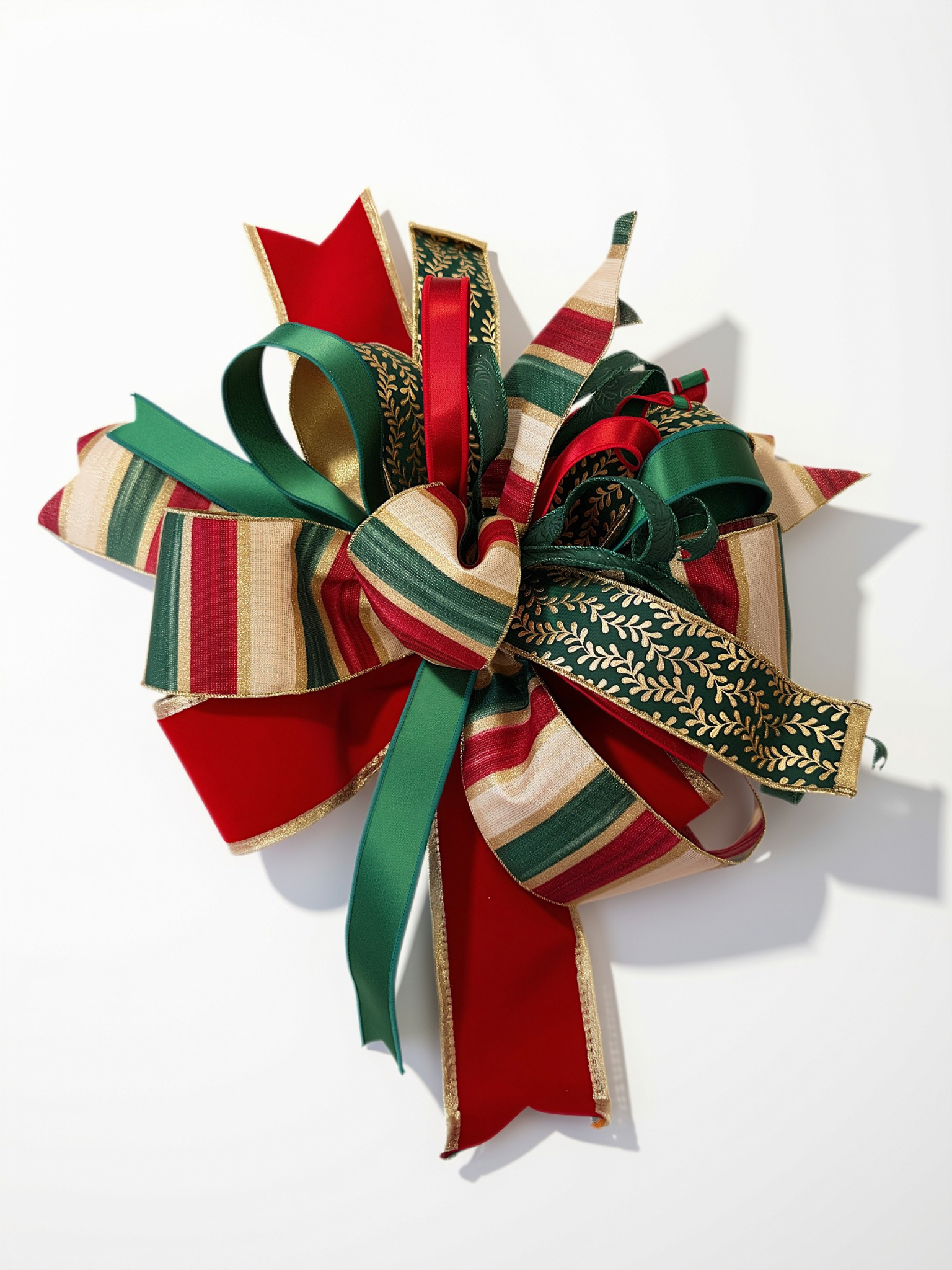Traditional Luxury Red & Green Christmas Bow – Christmas Tree/Wreath Topper
