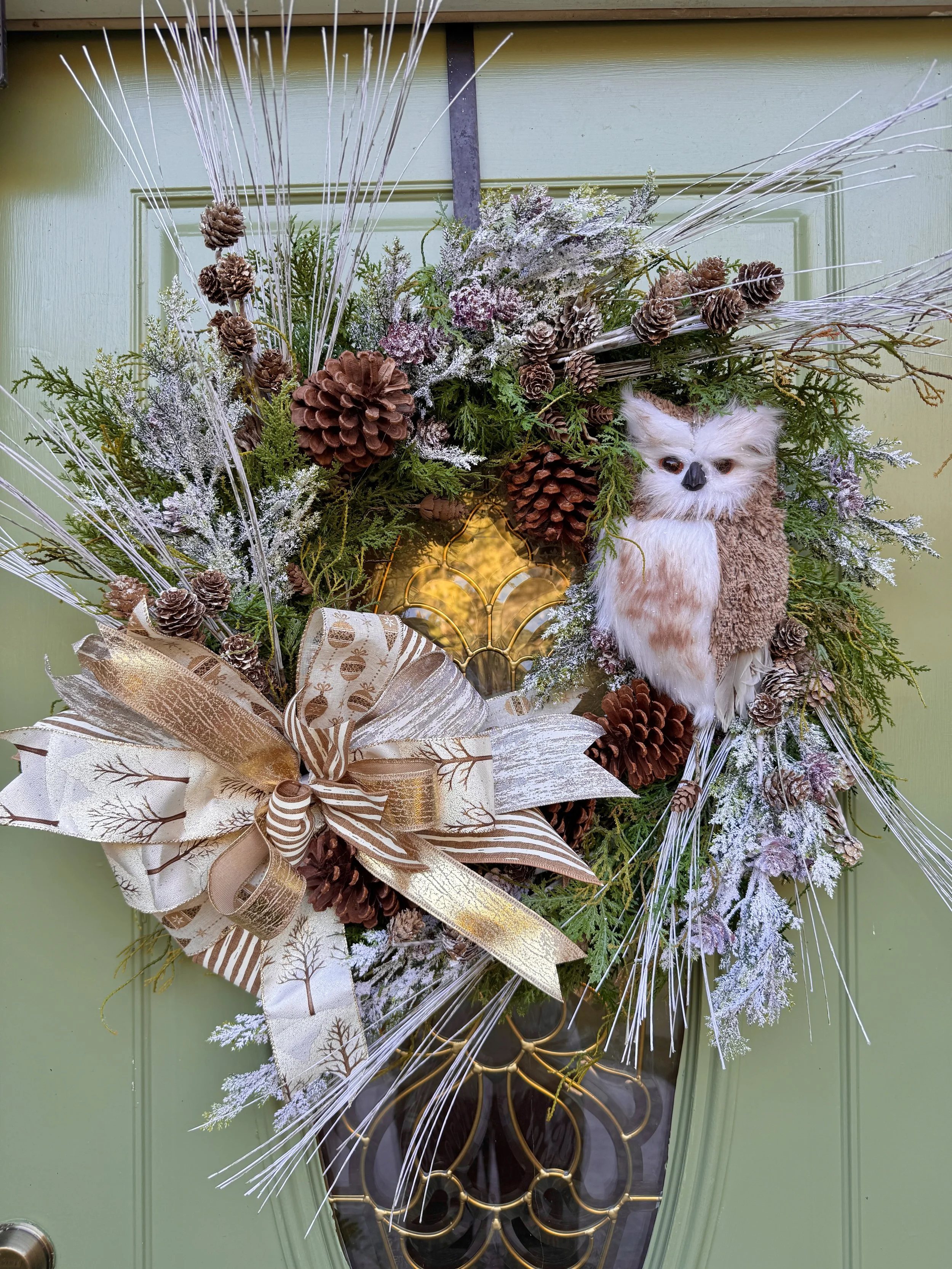 Snowy Owl Christmas Wreath - Woodland Winter Front Door Decor