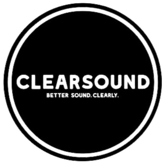 Logo for Clearsound with the slogan 'Better Sound. Clearly.' in black and white.