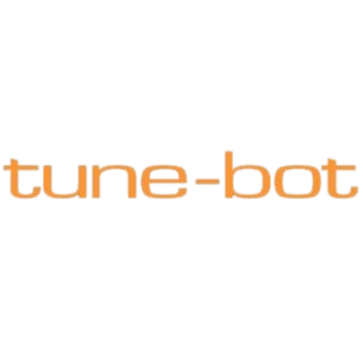 The image features the text "tune bot" with stylized, colorful, and gradient effects.