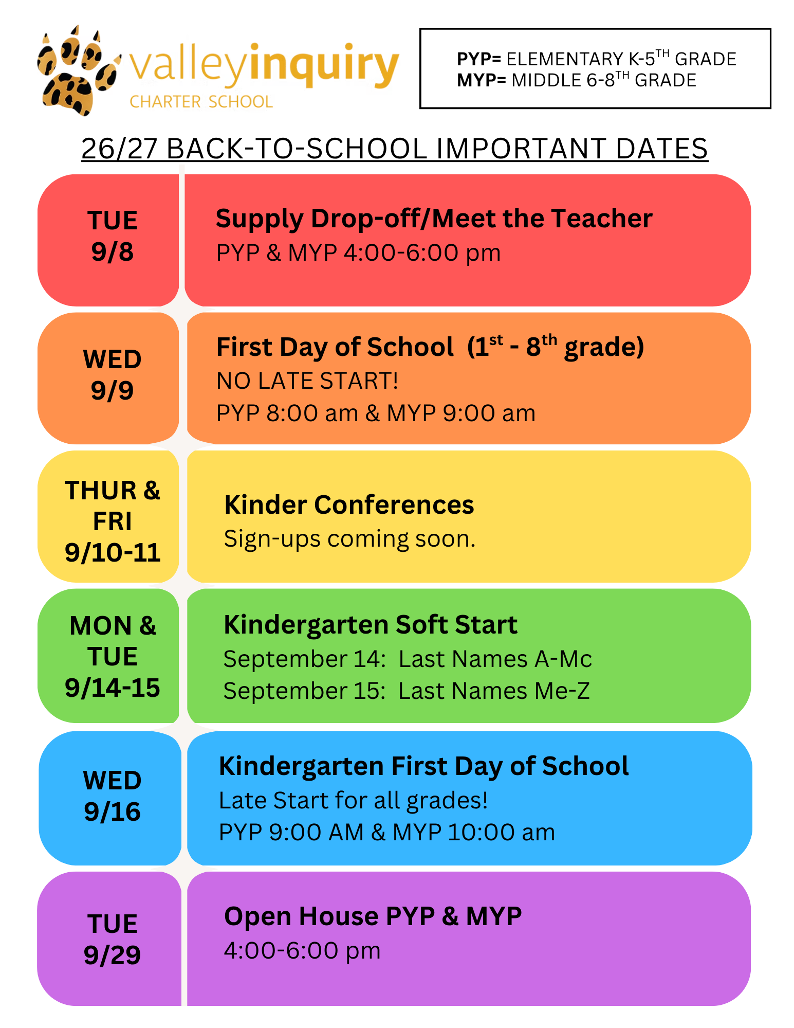 2026/2027 Back-to-School Important Dates