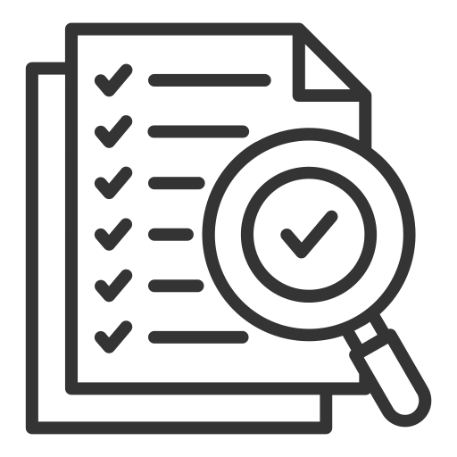 a line drawing of a list and a magnifying glass