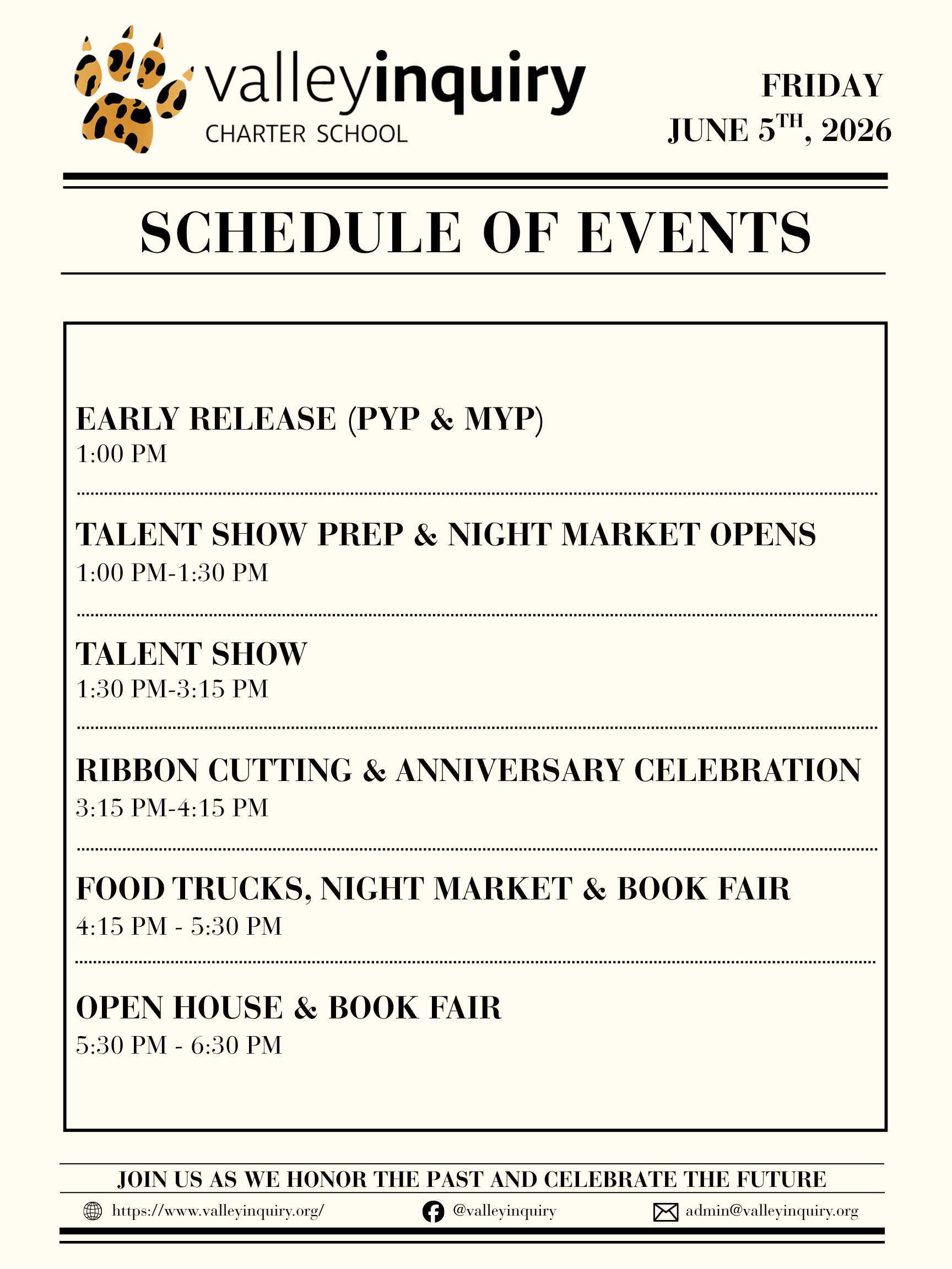 Continued flyer for the 20 Years of VICS celebration, with detailed schedule