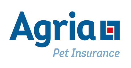 Agria Pet Insurance logo with blue text and a red and blue square symbol.