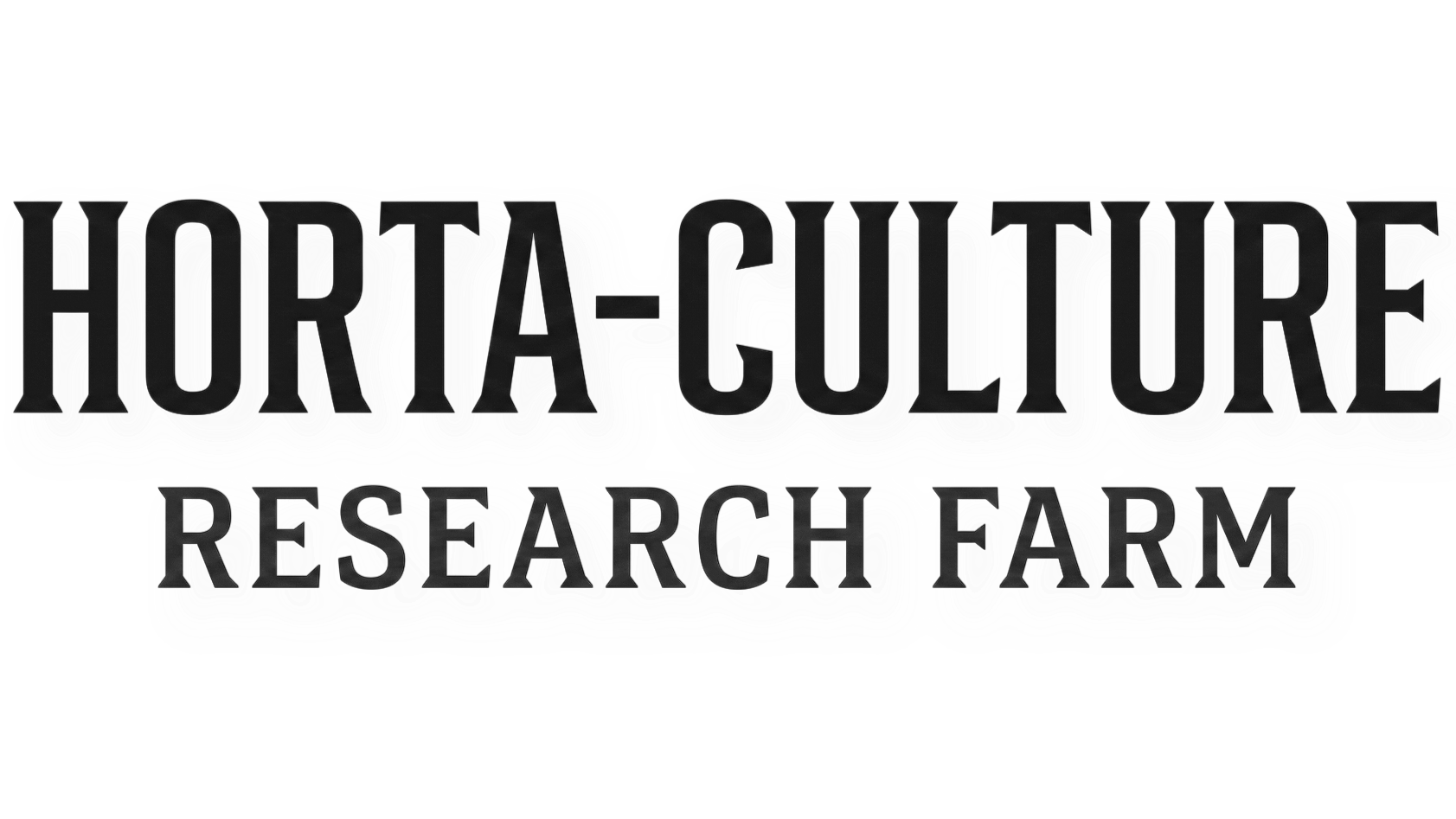 Logo with the words 'Horta-Culture' in large black font, and 'Research Farm' below in smaller font, with a white and black color scheme.