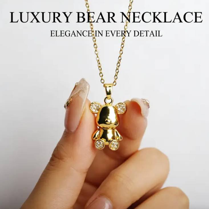 10k Gold Triple-Plated Bear Pendant necklace with CZ Crystals